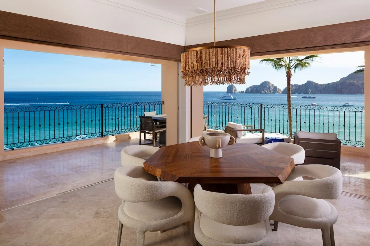 Elegant dining room with ocean views